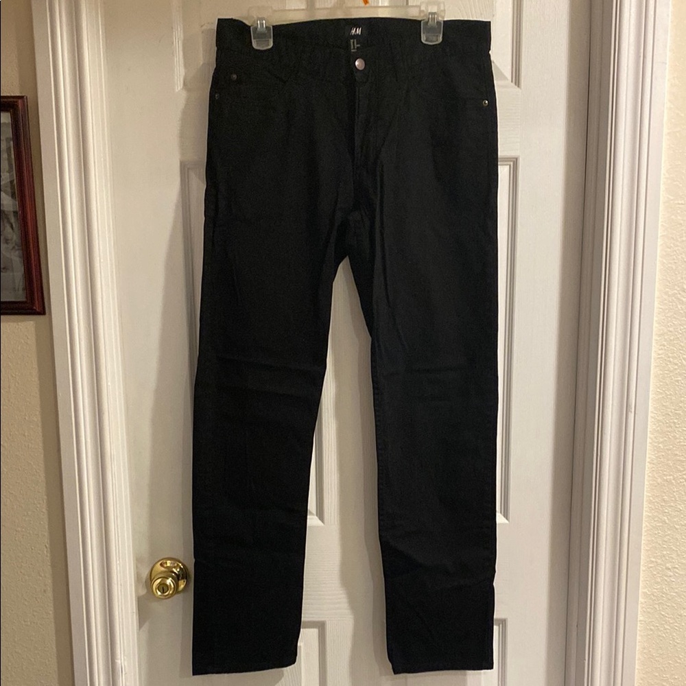 H&M Men's Black Slim Straight Pants 32 Button Fly